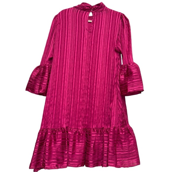 Calvin Klein Mod Inspired 60’s Shift Shimmer Romantic Chiffon Bell Sleeve Dress - Picture 5 of 13
